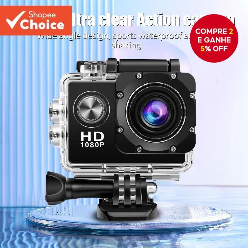 Câmera De Ação Ultra Clara 1080P À Prova Dágua E De Choque Com Bateria Recarregável Substituível