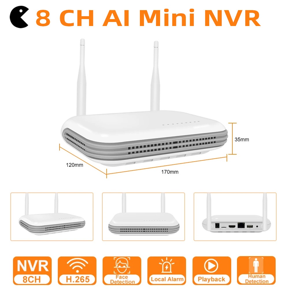 Mini NVR WiFi 8CH 3MP 4CH 5MP H . 265 Gravador De Vídeo Em Rede Sem Fio Detecção Facial Email Alart