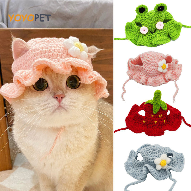 Chapéu De Animal De Malha Esticada Cachorro Gatinho De Gato Refinado Fofo De Outono Decoração De Inv