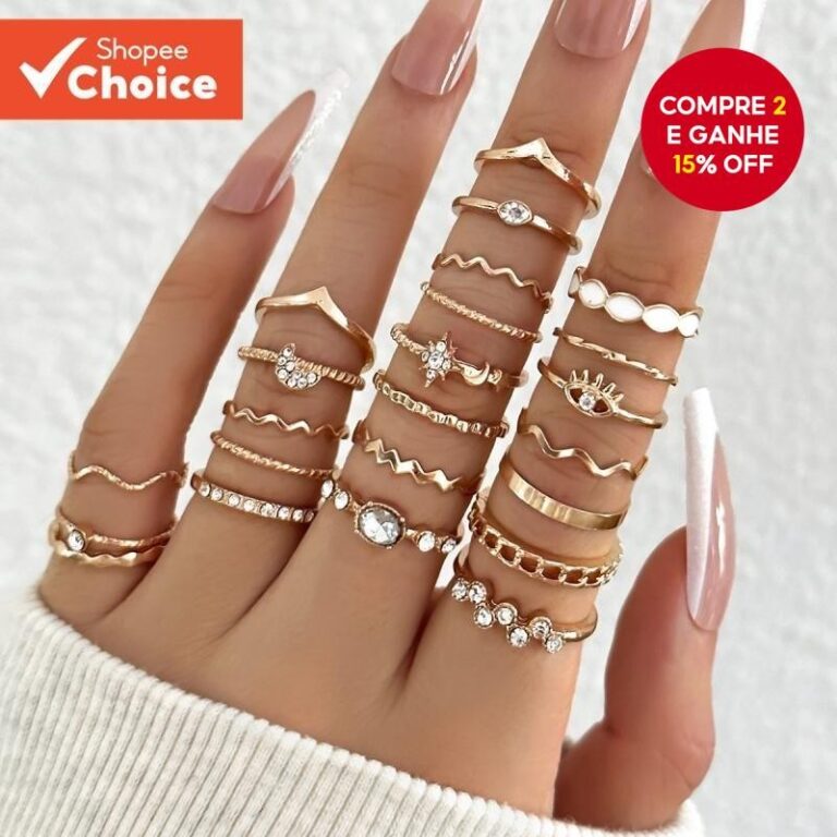 Conjunto De Anel Feminino Elegante Com Folha De Ol