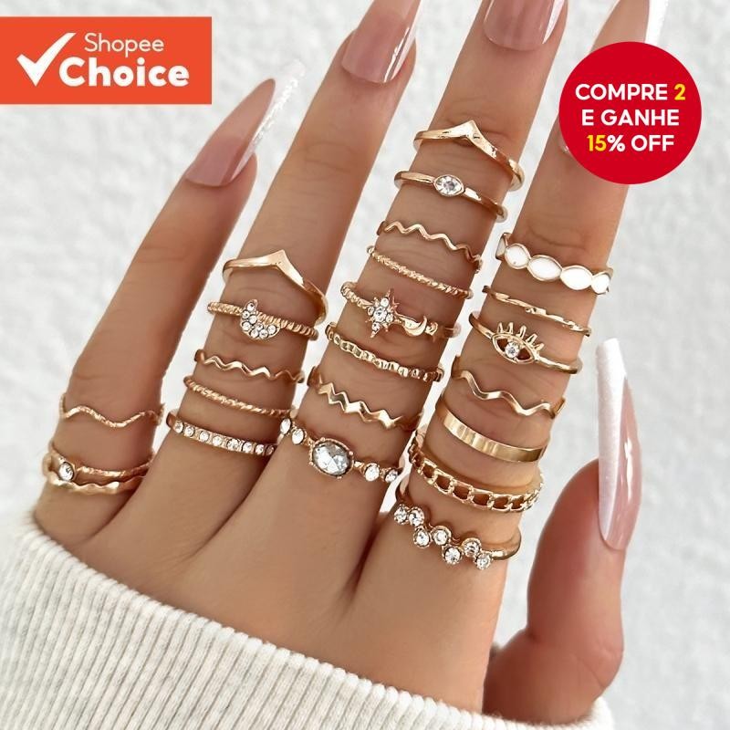 Conjunto De Anel Feminino Elegante Com Folha De Olho De Coração Embelezado Diamantes , Joias Da Moda