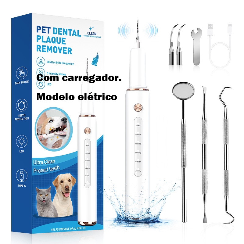 [Entrega 24 horas]Limpador de dentes elétrico para animais de estimação por ultra-som, máquina de la