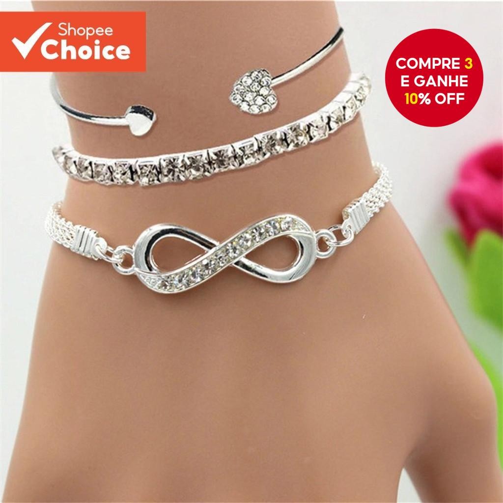 Conjunto De Pulseiras Da Moda-Corrente De Cobra De Diamante Brilhante E Infinity Bang les