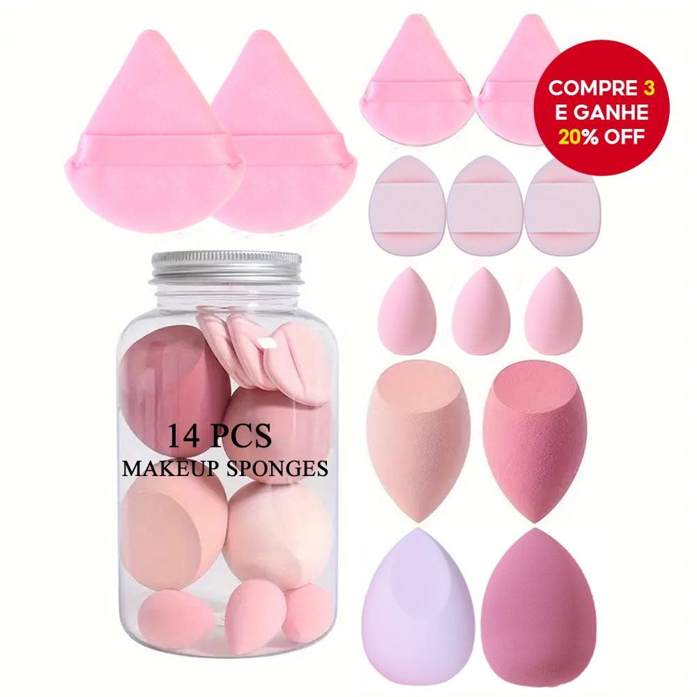 Conjunto De Esponja De Maquiagem De 14 Peças Com Caixa De Armazenamento , Beleza Macia Impecável