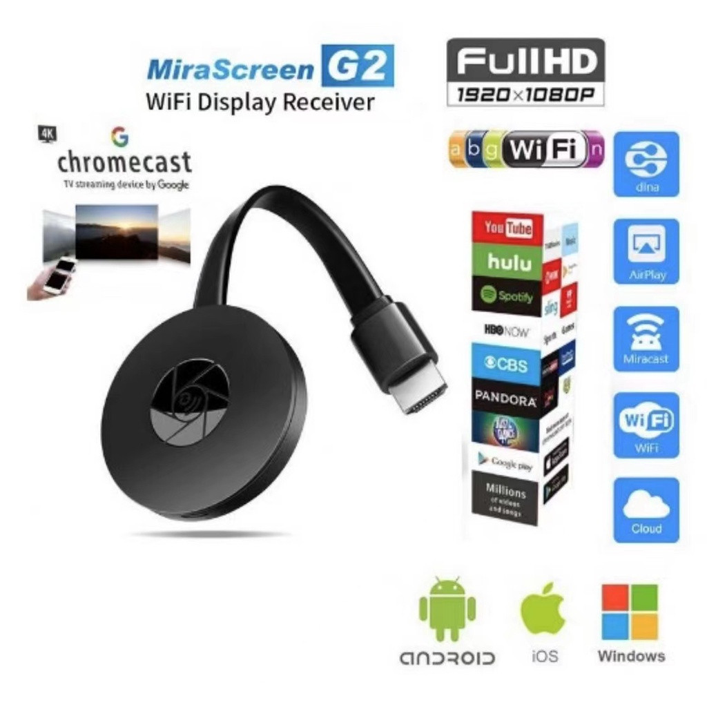 Phone Screen Mirroring Device TV Streaming Sem Fio Miracast WIFI Google 4K HDMI Dongle Adaptador De