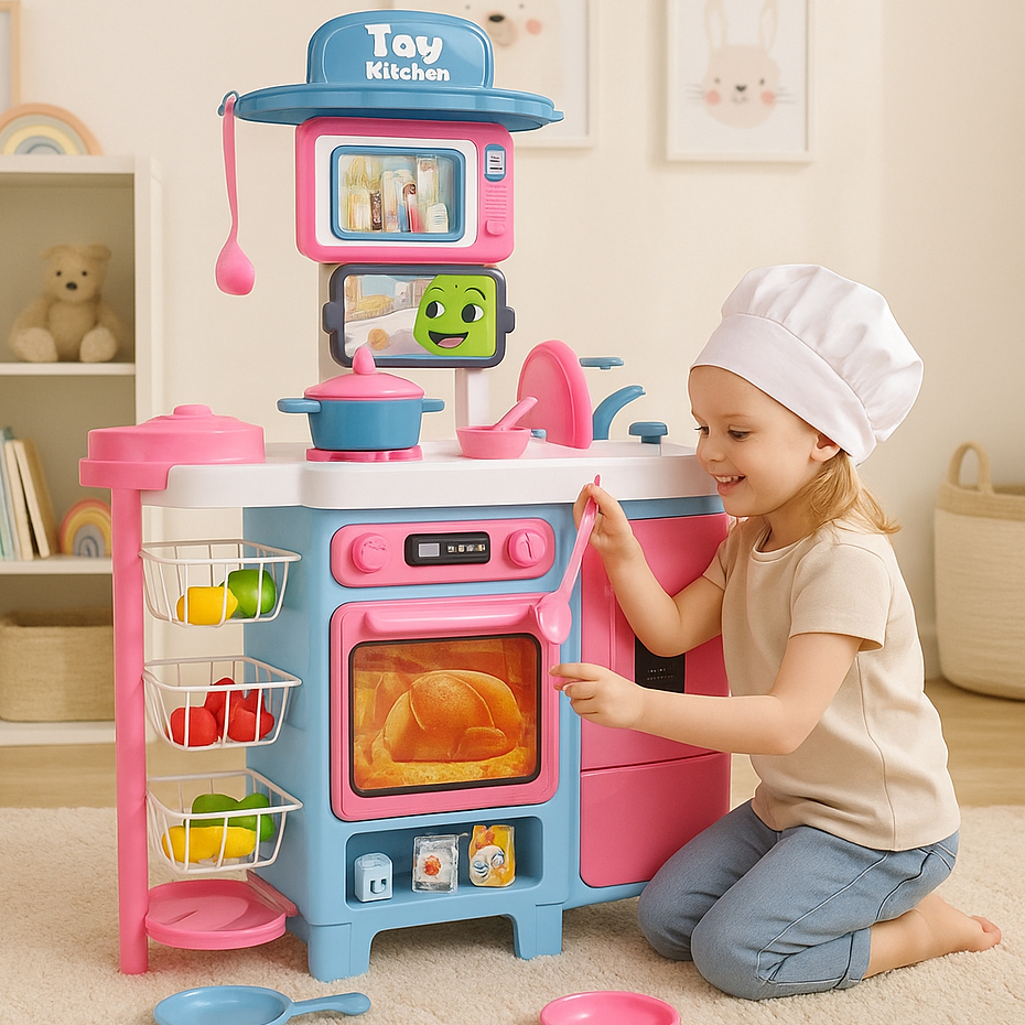 Cozinha Infantil Grande Completa Com Geladeira Forno Fogão Fruteira Menina Sai Água de Verdade