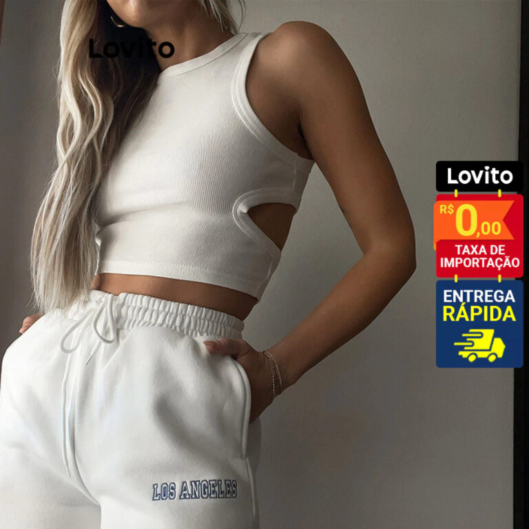 Lovito Regata Feminina Casual Cropped com abertura