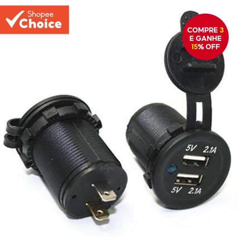 Porta USB Dupla 3.1A Carregador De Carro Com Abert