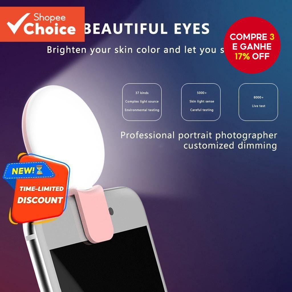 Luz De Preenchimento LED Flash Recarregável Selfie Anel