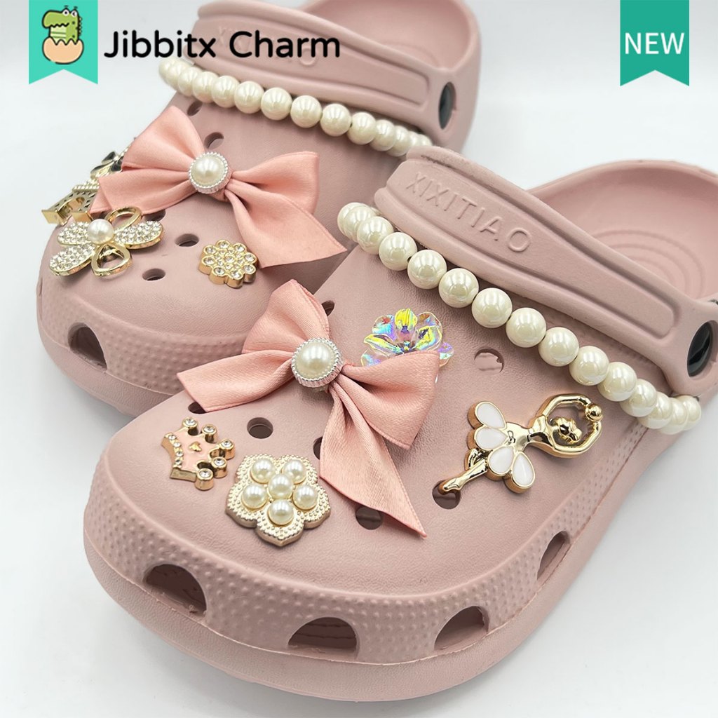 Kit 12pcs Charms para Sandálias Adulto e Feminino – Laços Pérola, ABS Bailarina Torre Eiffel