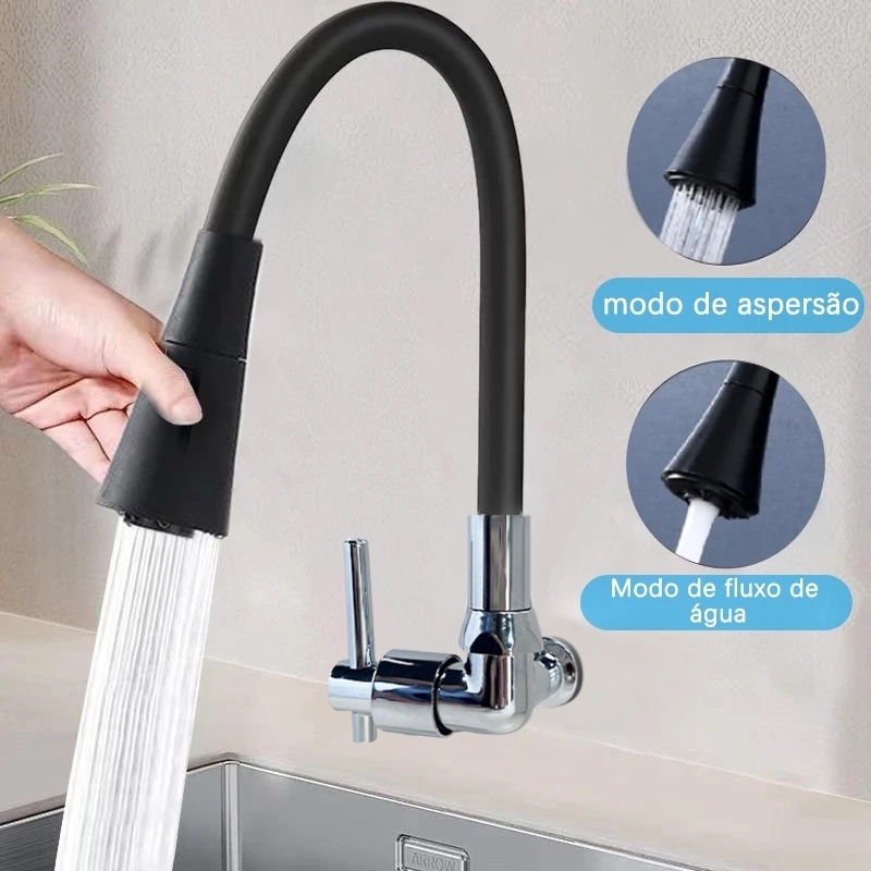 Torneira Gourmet Flexível Cozinha Parede preto