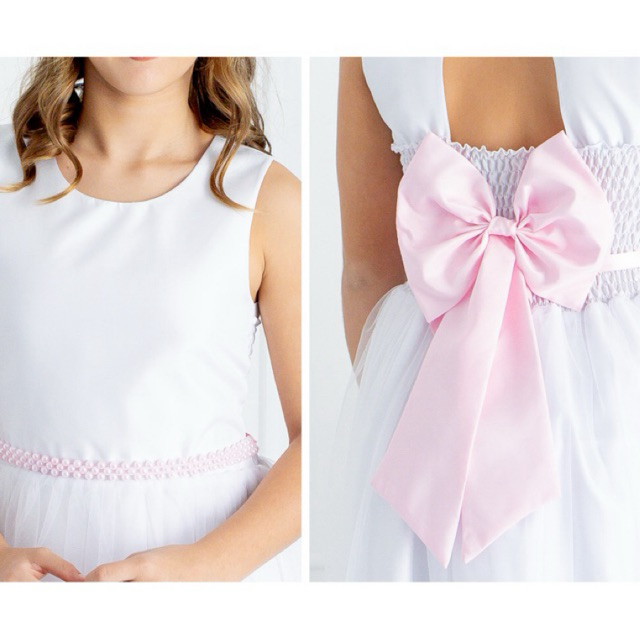 Cinto de Pérolas + Laço Rosa Bebê para Daminha 