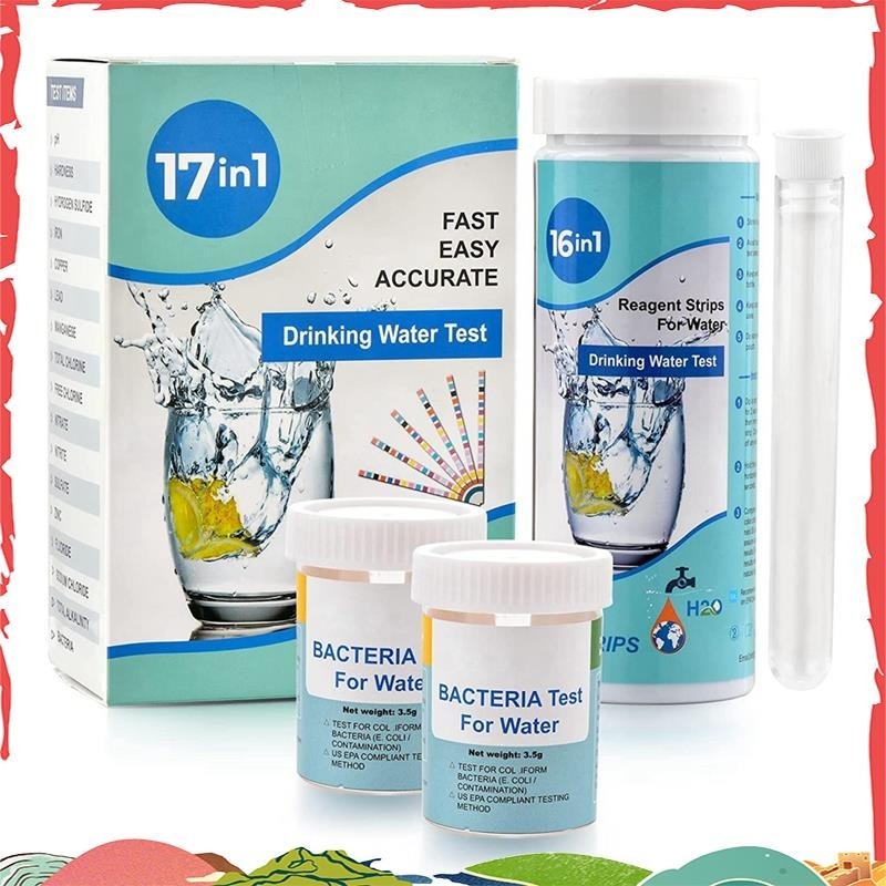 17-In-1 Kit Completo De Teste De Água 100 Tiras + 2 Kits Para Casa , Fácil Potável , PH , Chumbo igh