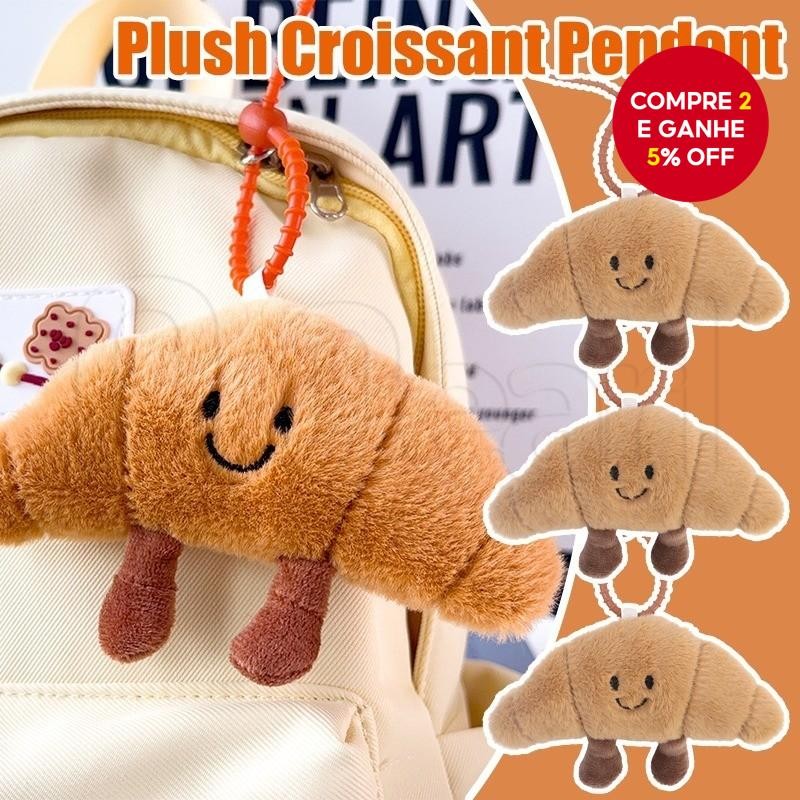 Pingente de Croissant Plush – Chaveiro de Comida, Brinquedo de Pão Fofinho, Pendente para Mochila ou