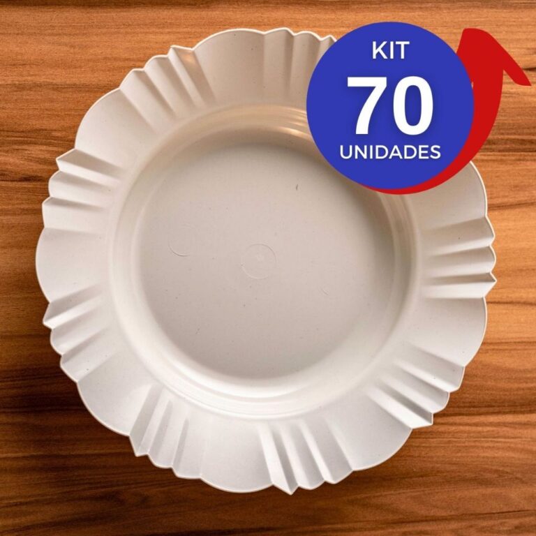 Kit 70 prato fundo com borda branco refeição chu