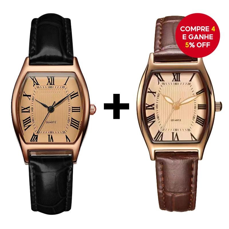 [Compre 1 Leve 1 Grátis] Estiloso Relógio Feminino | Pulseira de Couro Marrom Retrô Quartz Reloj