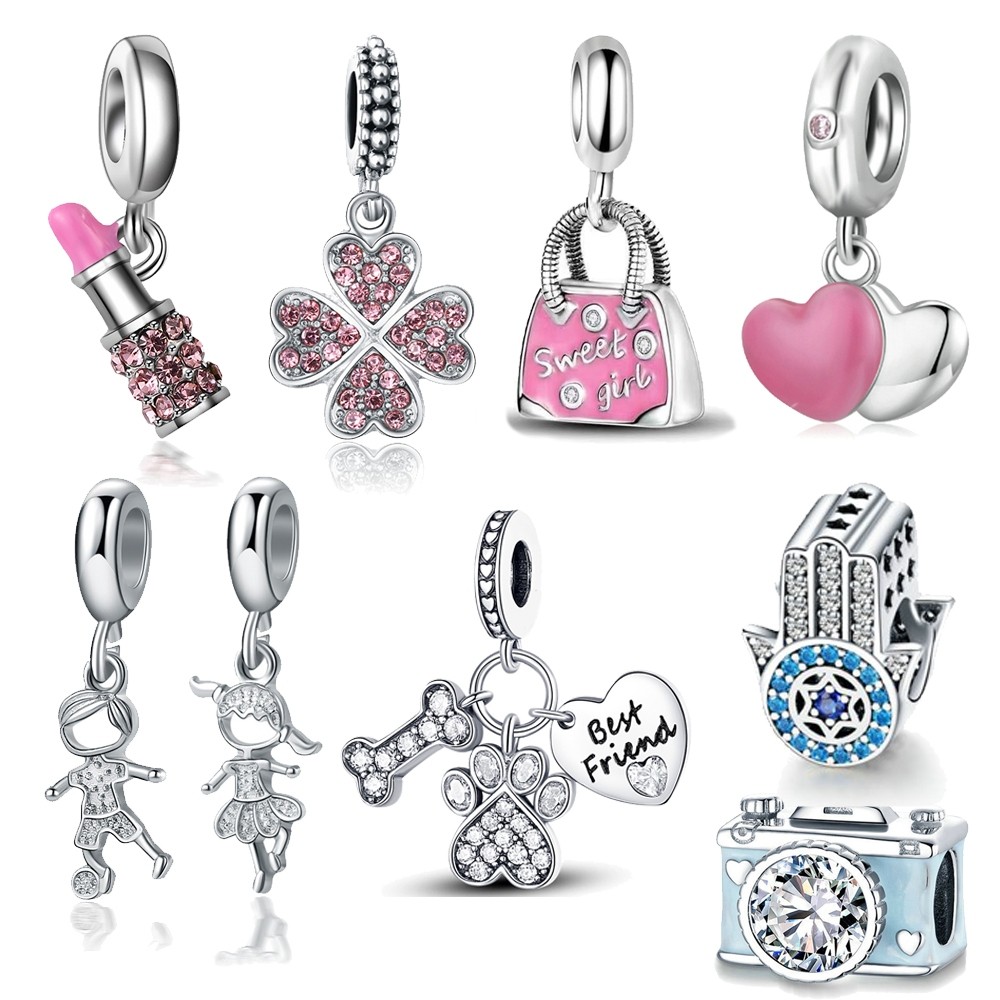 Berloque Amuletos De Prata 925 Trevo Tartaruga Marinha Cereja Acessórios Bracelete Diamante Inlaid