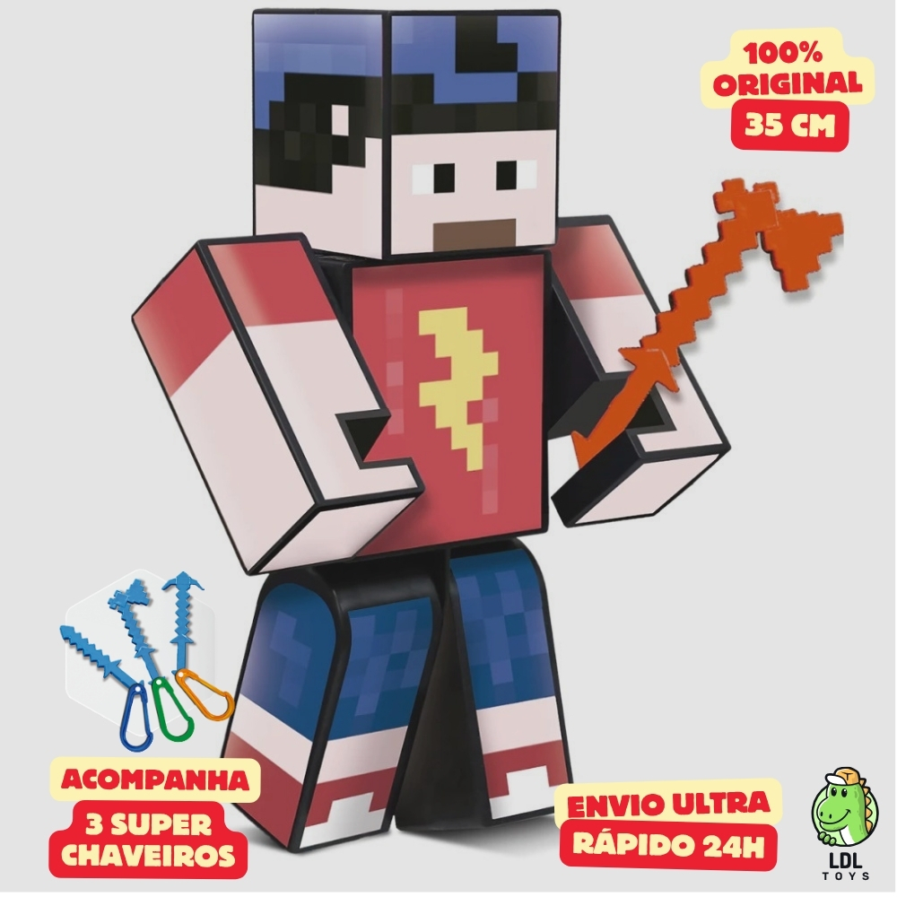 Boneco Aventuras de Mike 35cm Articulado Acompanha 3 Chaveiros Youtuber Original Algazarra