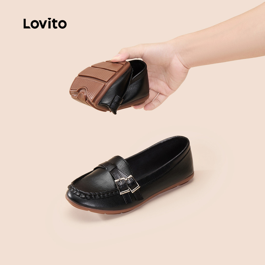 Lovito Oxford Casual Macio com Duplo Botão e Sola Flexível Leve para Mulheres LFA56365