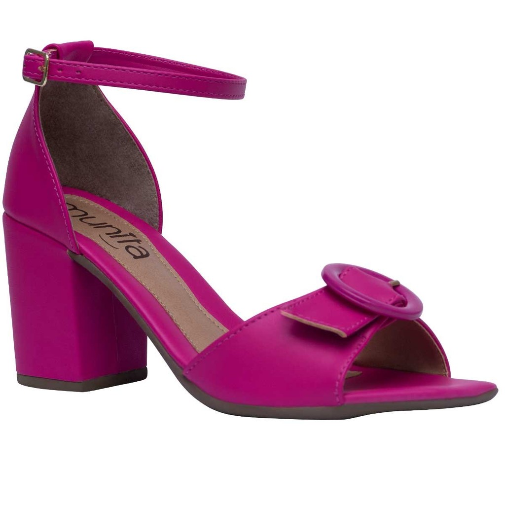 Sandália Feminina Escritório Salto Bloco Bico Quadrado Lançamento Tendência