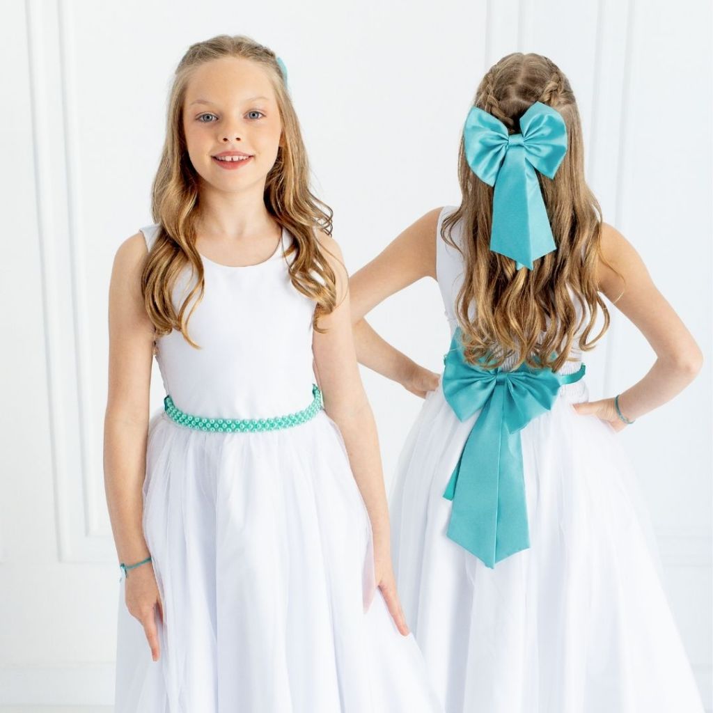 Cinto de Pérolas + Laço Verde Tifany para Daminha | Festa Infantil REF4197