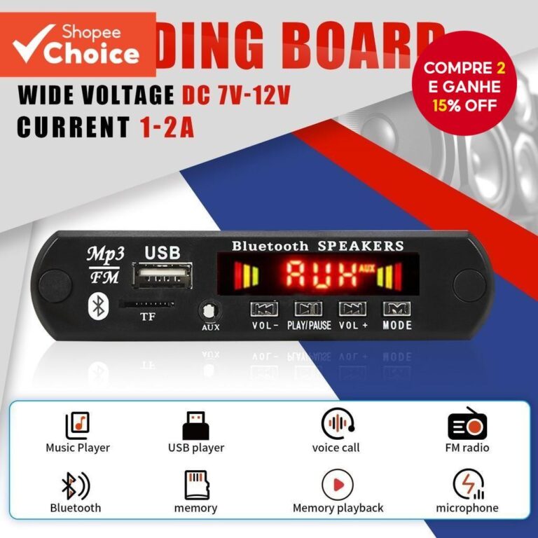 Kit DC 12V Bluetooth 5.0 MP3 Áudio WMA Rádio FM 