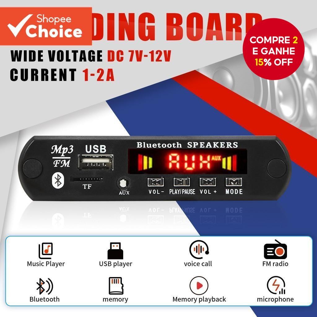 Kit DC 12V Bluetooth 5.0 MP3 Áudio WMA Rádio FM AUX TF USB para Carro