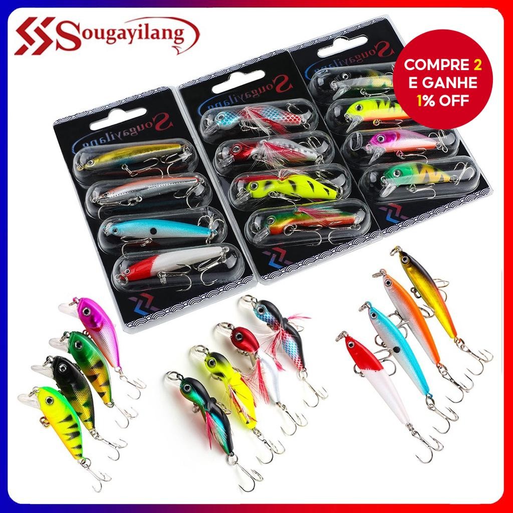 Conjunto De Isca De Pesca Sougayilang Com 4 Pacotes Gancho Rígido Oscilante Para Água Salgada E Doce