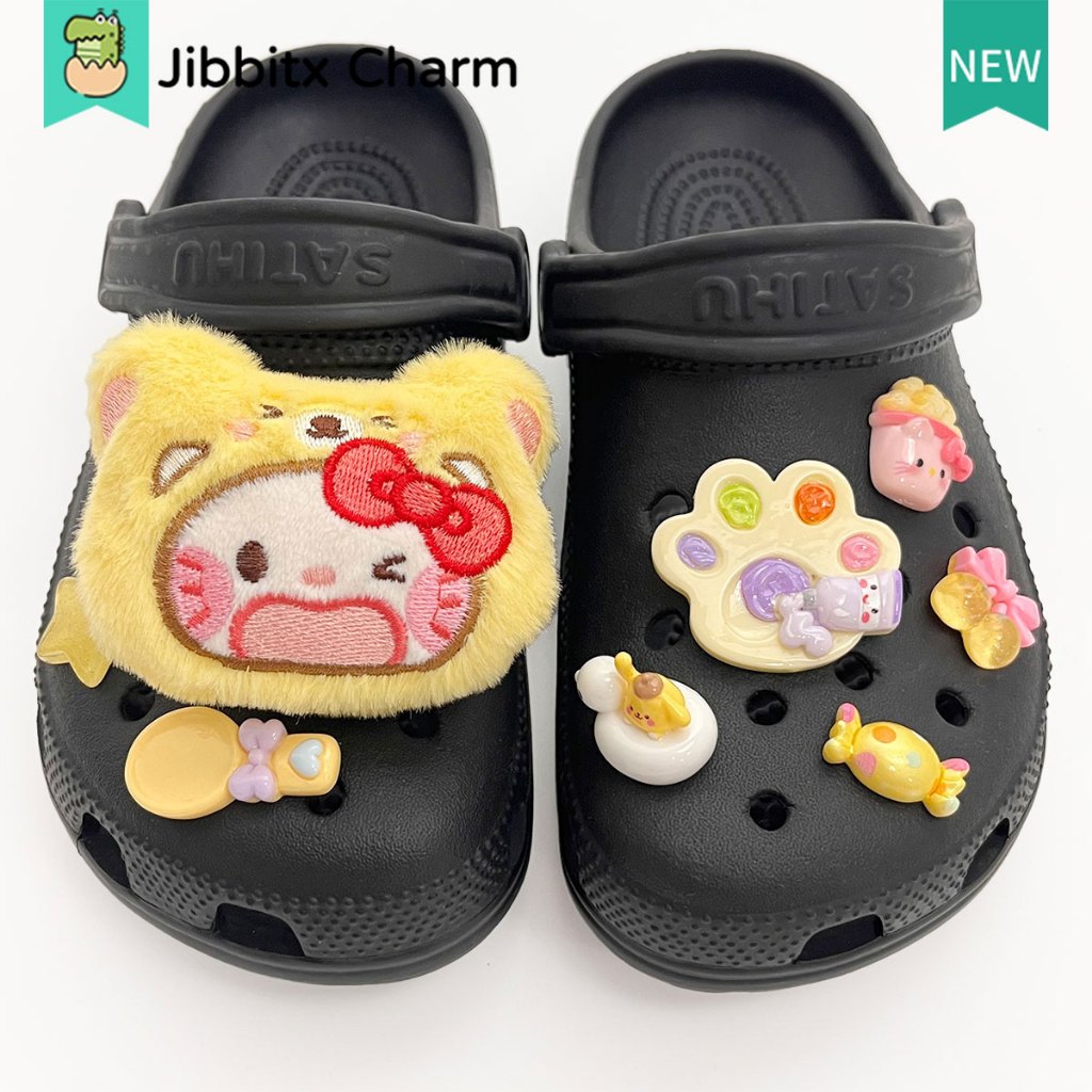 Jibbitx Moda Tamanco Charme Criativo Bonito Dos Desenhos Animados Padrão Colorido DIY Sapatos Fivela