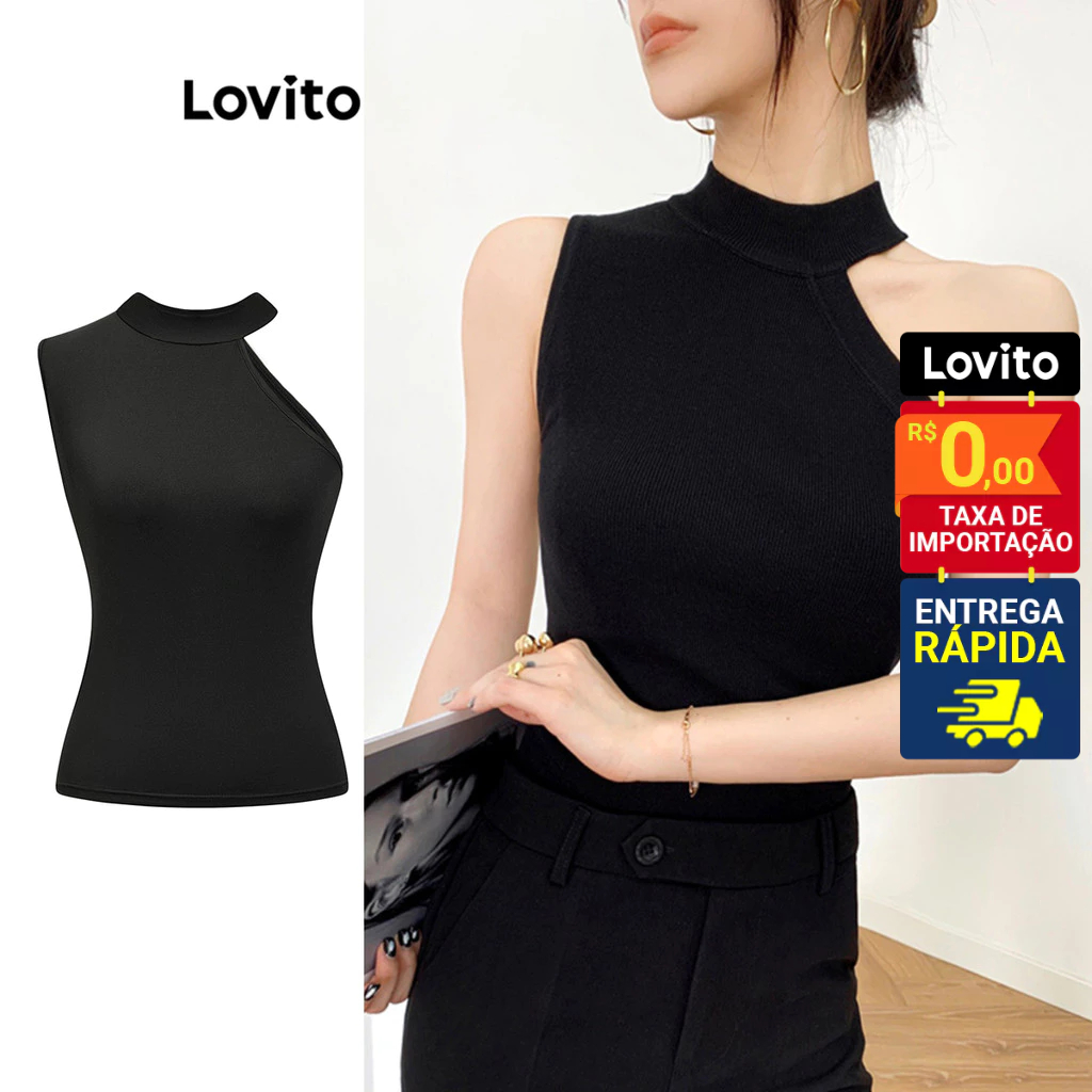 Lovito Regata Feminina Gola Assimétrica Lisa L83ED126