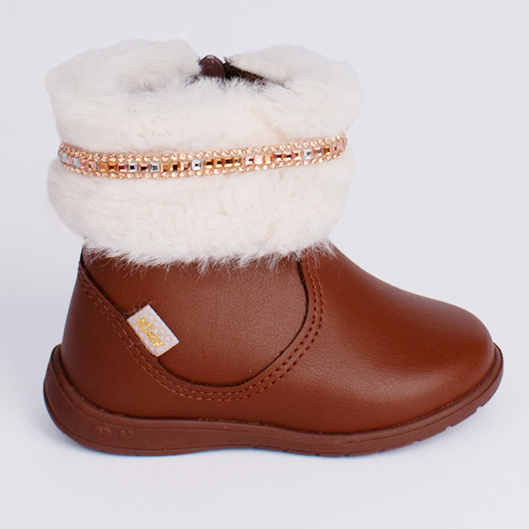 Bota Infantil Menina Kidy Soft Camel Com Pelinhos 
