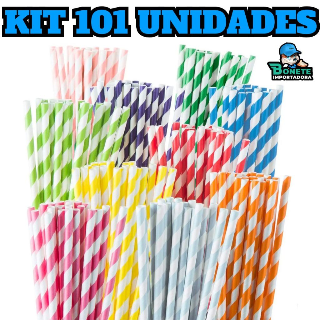 Kit 101 Canudos de Papel Sortidos – Biodegradáveis e Decorativos