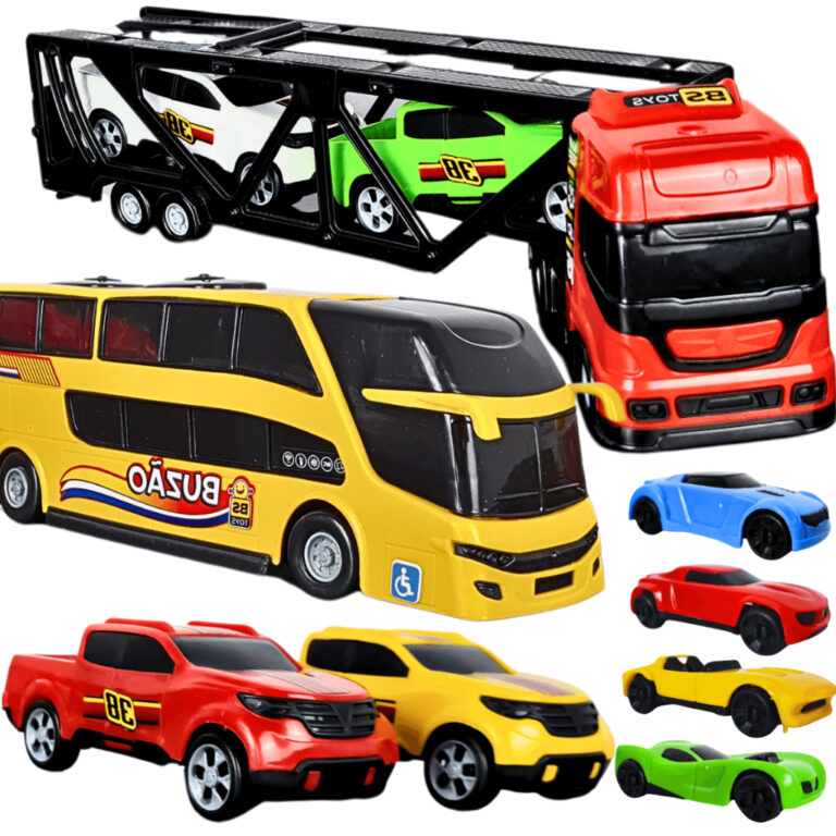 Kit Carrinho Brinquedo Caminhão 8 Pçs Cegonha Co