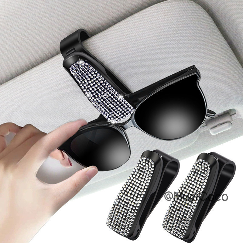 Óculos De Sol Femininos Sun Visor Mount Clip Holder Rhinestone Bracket Portáteis De Cristal Para Dec