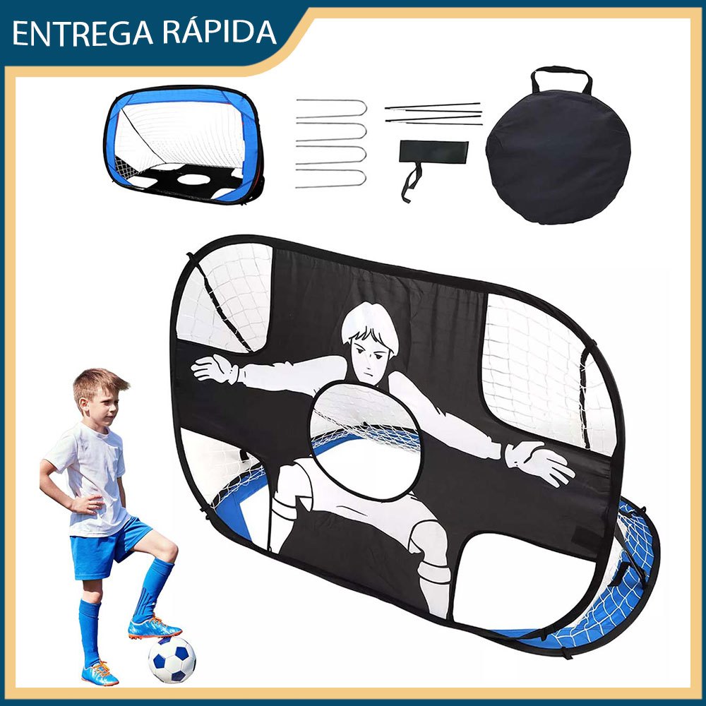 Preto azul treinamento de futebol gol de futebol das crianças portátil dobrável quadro de porta trei