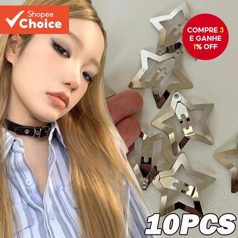 Lábio Y2K Star Hair C-Presilhas Metálicas Sil Ver Para Estilo Fofo E Felpudo
