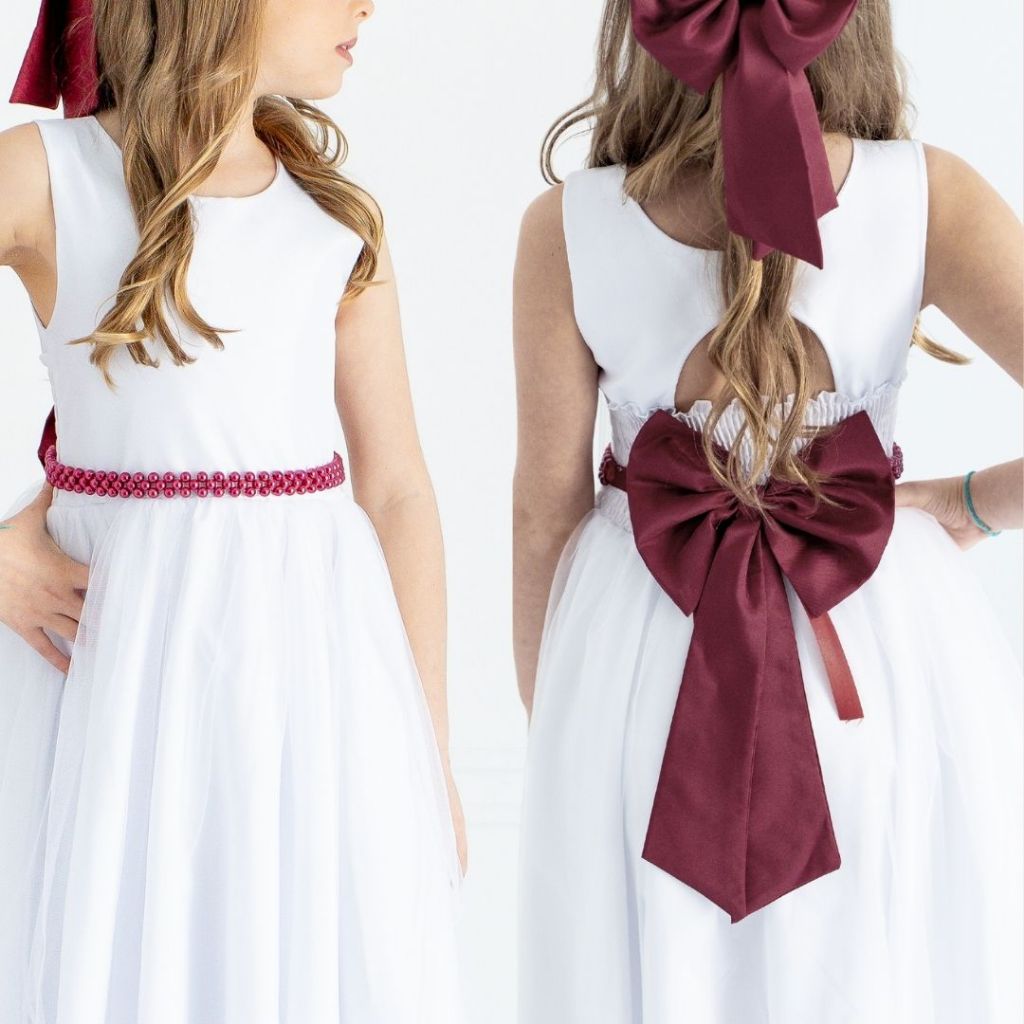 Cinto de Pérolas + Laço Marsala Bordô Vinho para Daminha | Festa Infantil REF4197