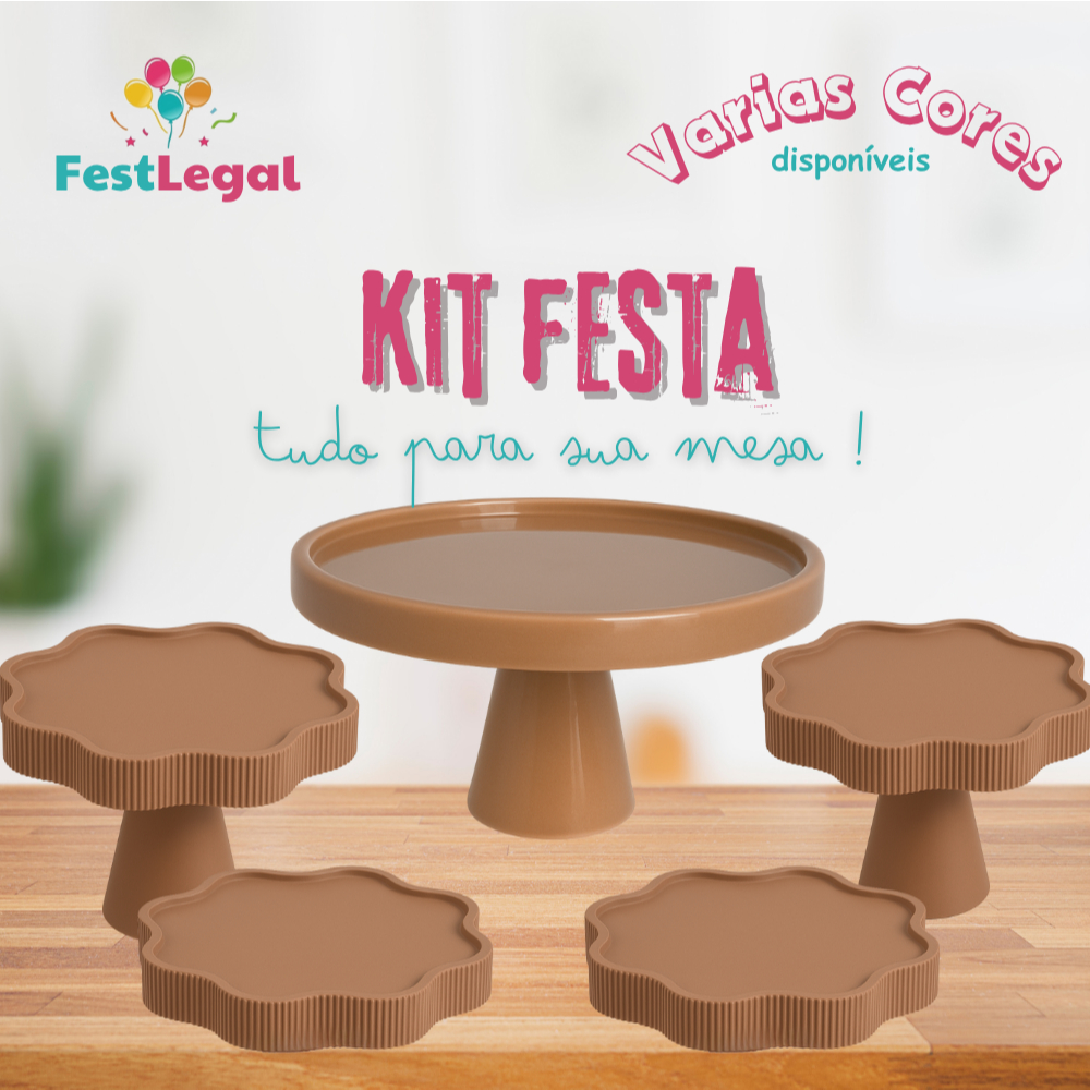 KIT MESA COM 1 BOLEIRA REDONDA + 2 PORTA DOCE FLOR + 2 BANDEJA FLOR PARA DECORAÇÃO ANIVERSARIO FESTA