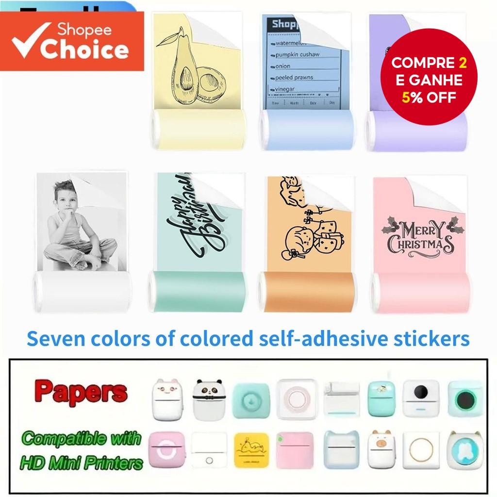 Mini Impressoras Térmicas Sete cores Papel Adesivo Universal para Fotos e Notas