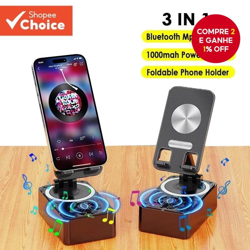 3-Em-1 Alto-Falante Bluetooth Dobrável Suporte De Telefone Sem Fio Almofada Antiderrapante Para Vide