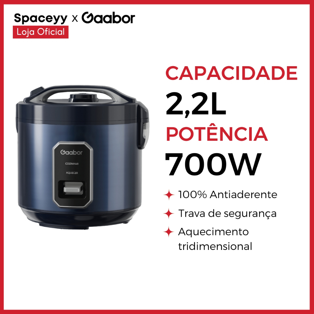 Panela de Arroz Elétrica Gaabor 15 Xícaras 2,2L Antiaderente Função Manter Aquecido PPAE01 700W