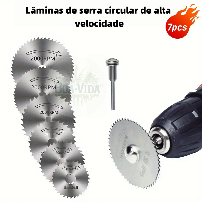 Jogo 7 Peças Mini Disco Corte Serra Micro Retífica Furadeira Alta Resistência