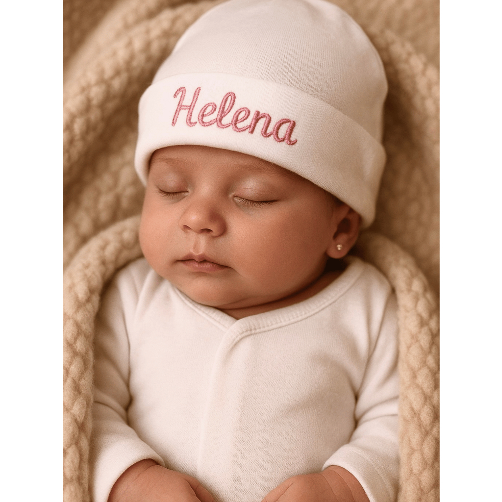 Conjunto Touca Personalizada e Par de Luvas Bebê Menino e Menina Algodão com Bordado do Nome Premium