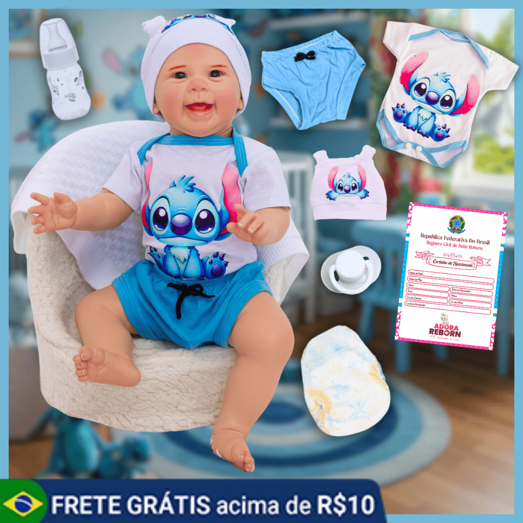 Bebê Reborn Boneco Stitch Mayze Recém-Nascido Original Realista de Silicone – Variações