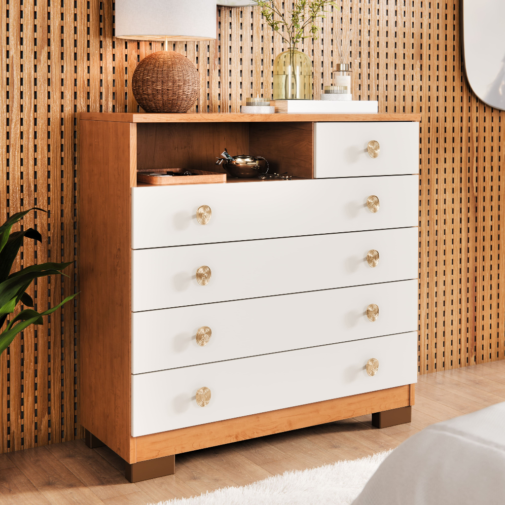 Cômoda Select 5 Gavetas com Nicho MDF MDP Multiuso para Quarto Adulto Moderna Organizadora