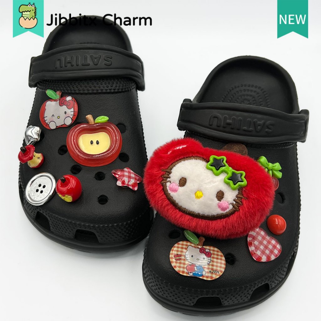 Charms para Sandálias Clogs DIY Gatinho Cartoon Maçã Vermelha 11 Peças Feminino Infantil