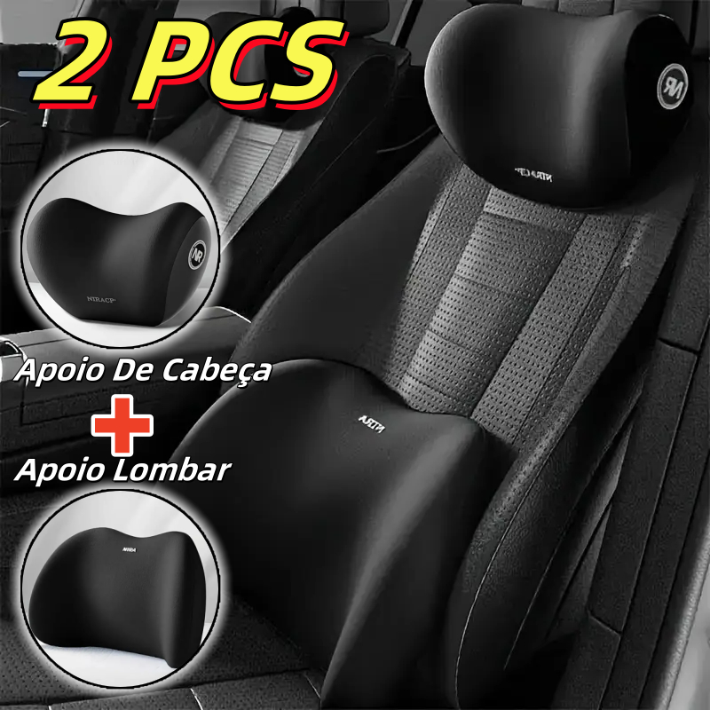 Conjunto De Almofada Para Cabeça E Lombar Veicular Apoio Cadeira Banco Carro Espuma De Memória
