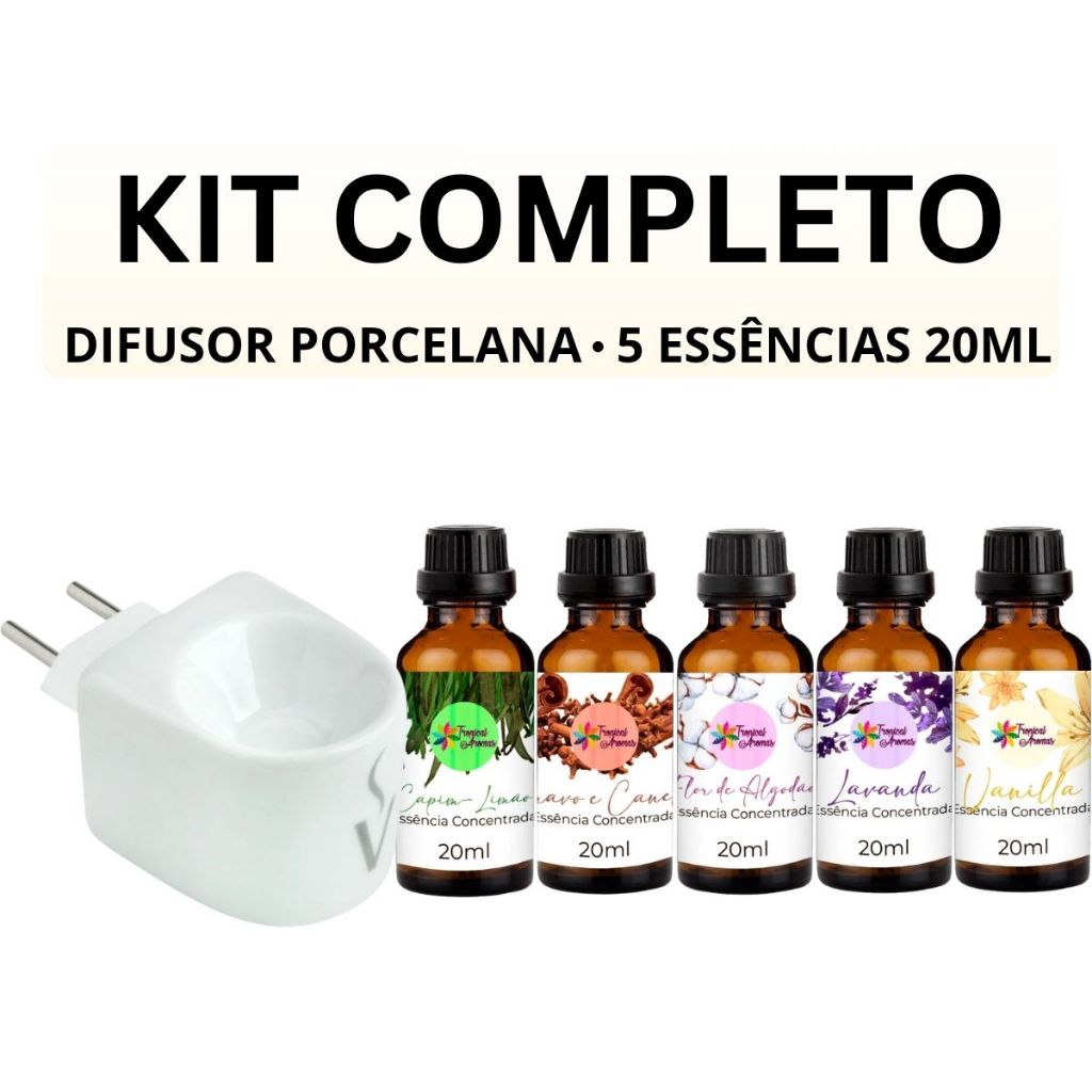 Aromatizador Elétrico Via Aroma Porcelana + 5 Essências 20ml