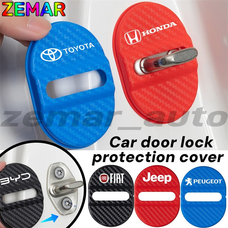 4 Pçs Universal Fechadura Da Porta Do Carro Capa De Proteção Textura Fibra Carbono Fivela Amortecedo