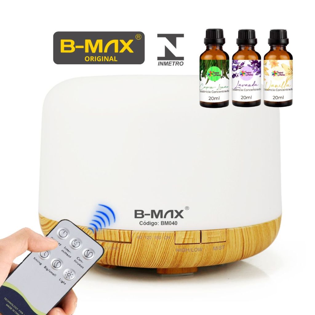 Kit Umidificador de Ar 500ml e Aromatizador Ambiente + 3 Essencias